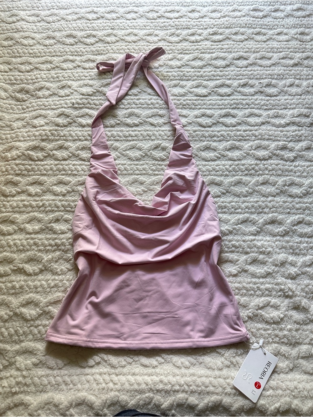 REORIA Sexy Cowl Neck low back Halter Tank Top in light pink